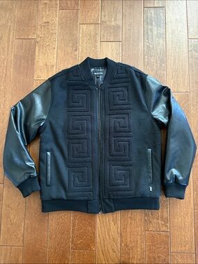 Makobi Men's Black Bomber Jacket with Textured Front Panels